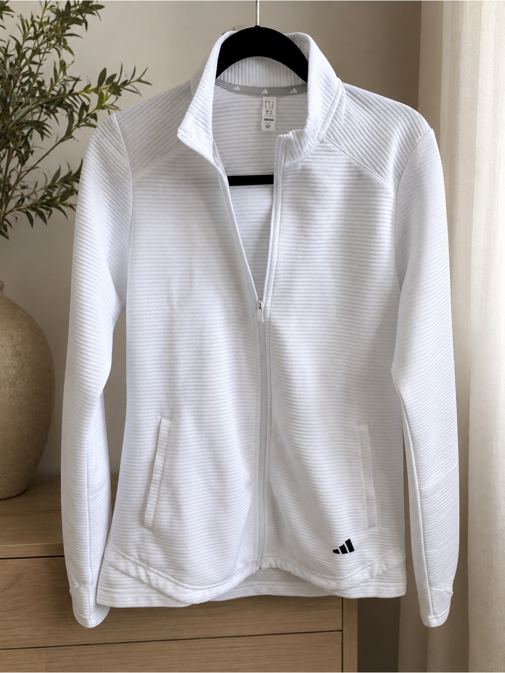 adidas Women’s White Ribbed Full‑Zip Bomber Jacket S